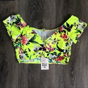 Billabong Neon Yellow Floral Crop Bikini Top NWT